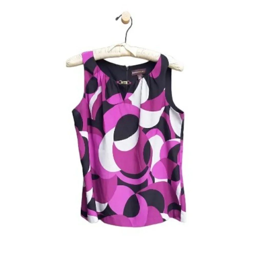 Dana Buchman Purple/Gray/Black Geometric Print Poly Shell -Med